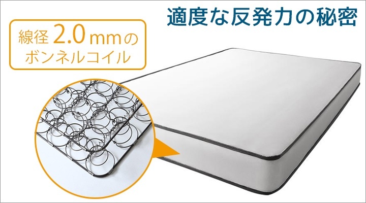 線径2.0mmのボンネルコイルにすることで、適度な反発力に。