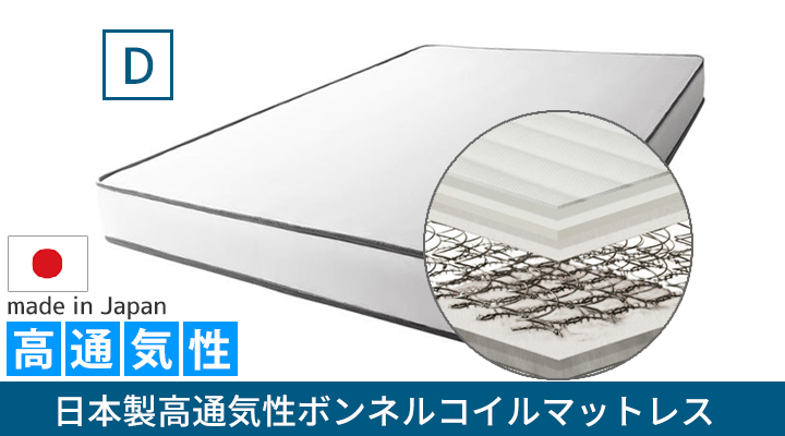 日本製高通気性ボンネルコイルマットレス ダブル