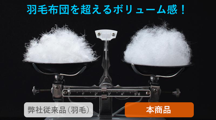 同じ重さの羽毛と比べると、羽毛布団を超えるボリューム感!