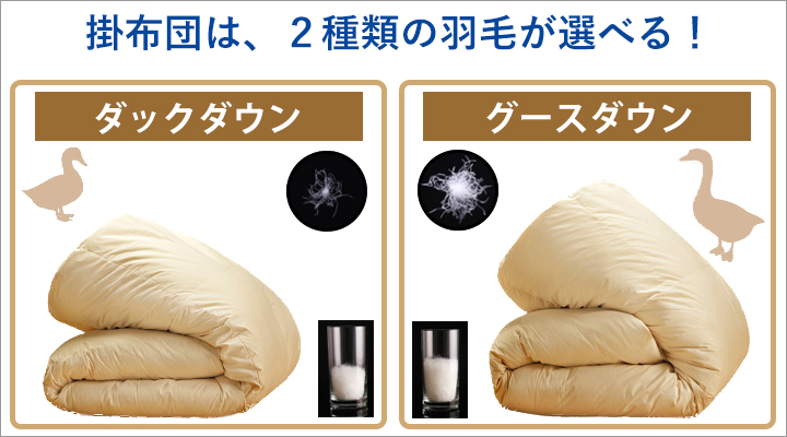 掛布団の羽毛はグレードの違う2種類から選べます。