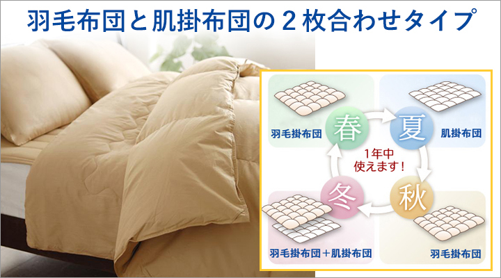 羽毛布団と肌掛布団でオールシーズン使えます!