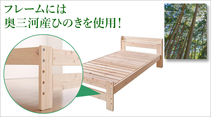 フレームには奥山河産ひのきを使用。狂いの少ない、素直で使いやすい高品質。