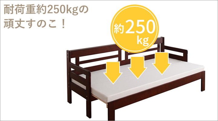 驚きの耐荷重約250kg!頑丈なつくりのすのこベッド。