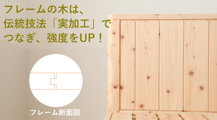 伝統技法「実加工(さねかこう)」で木をつなぎあわせたフレームは、強度がアップ!